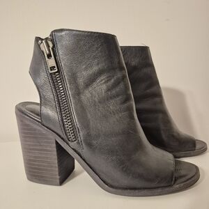 Black Leather 4 inch Heel Ankle Boots